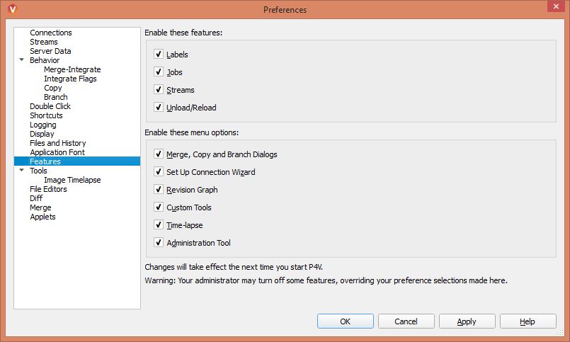 Disabling Features in P4V