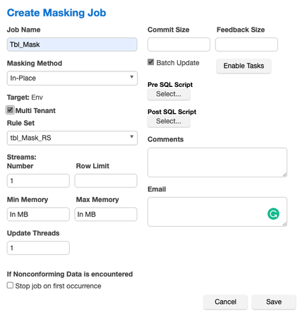 Using Multi Tenant to Create a Masking Job (KBA1722)