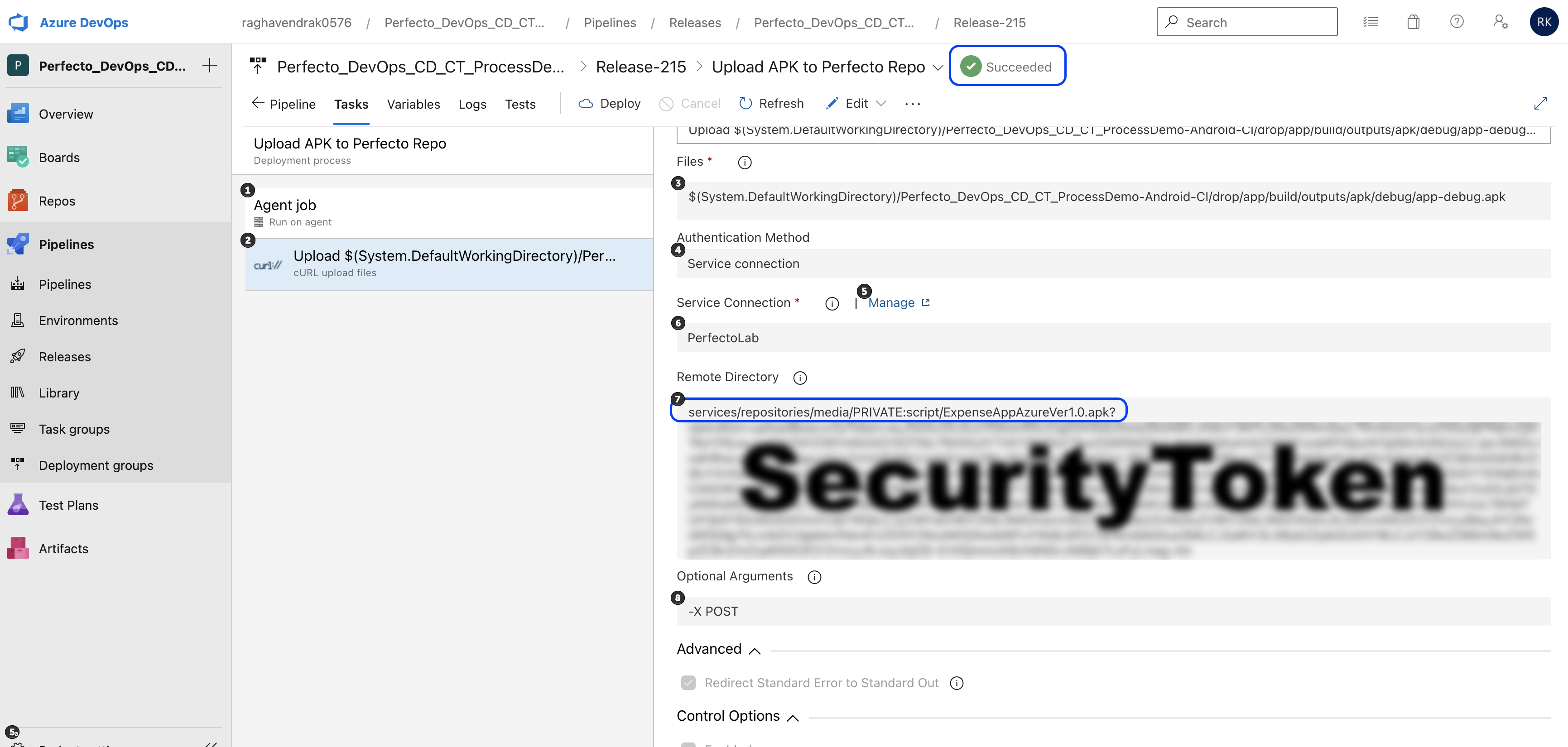 Artifacts/file upload from Azure DevOps (VSTS) to the Perfecto ...